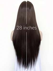 13x4 24 Inch Brown Straight Lace Front Wig, Suitable For Women - Heat Resistant Synthetic Hair, Pre-Plucked Natural Hairline And Baby Hair, Great For Everyday Wear, Weddings, Halloween And Christmas - 棕色 - 查看 8