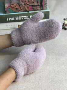 1 Pair Double Layered Velvet Thickened Warm Gloves Solid Color Versatile Cold Protection Gloves For Outdoor Cycling Winter Warm Unisex Plush Lining Mittens Birthday Christmas Gifts