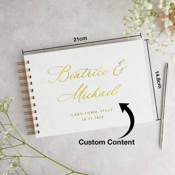 1 livro de assinaturas de casamento personalizado, estilo pergaminho, livro de mensagens simples branco, álbum de fotos faça você mesmo, álbum comemorativo de casamento, decoração de mesa, moderno