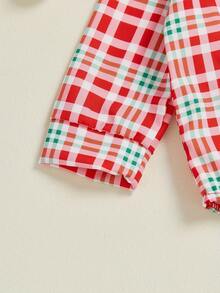 Baby Boys Christmas Outfit Long Sleeve Lapel Plaid Romper Suspender Pants Sets