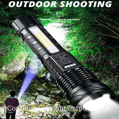 1/2/4 đèn pin đa năng di động ngoài trời có 8 đèn LED chiếu sáng khẩn cấp bên hông, pin sạc 1200mAh, vật liệu có độ bền cao, 3 chế độ sáng, chức năng thu phóng, hiển thị pin theo thời gian thực, thích hợp cho các hoạt động ngoài trời, gia đình, cắm trại, đạp xe, câu cá, ô tô, chiếu sáng khẩn cấp - Món quà thiết yếu cho Giáng sinh, Halloween, lễ hội