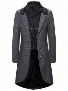 New Mid-Length Suit Collar Windbreaker Jacket For Men, 2 In 1 Woolen Coat YF19 - Dark Grey - View 2