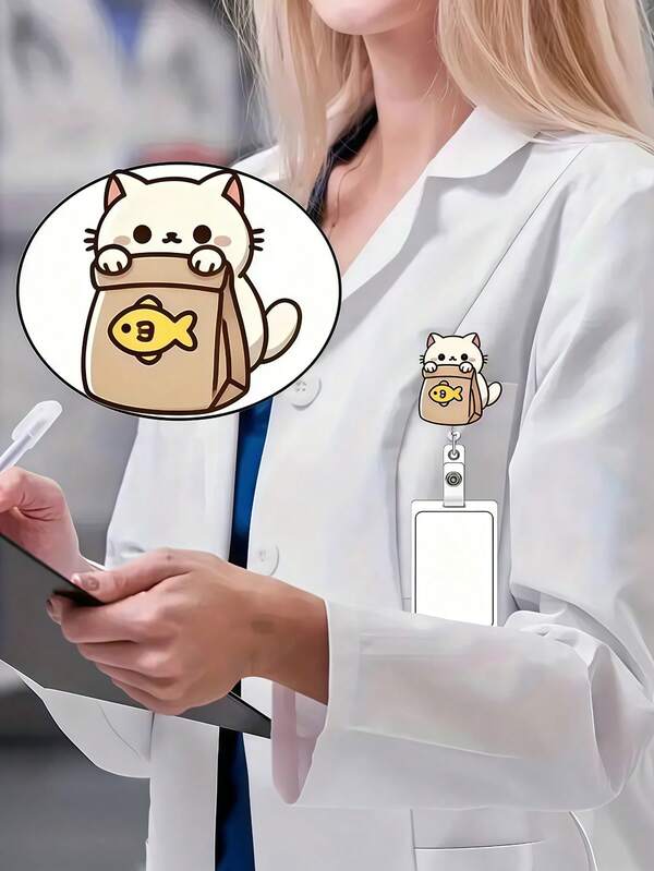 1pc Adorable Kitten Food Telescopic Badge Clip -DIY Fashion Identity Small Object, Metal Clip, Easy To Hang Forensics, Is A Practical Small Object For Office Places, Exhibitions, Schools, Hospitals, Office Workers To Highlight Their Personalized Badge Reels Self-Assembly, Id Badge Holder Very Suitable For Doctors, Nurses And Teachers Office Staff Volunteer Fall Badge Reel