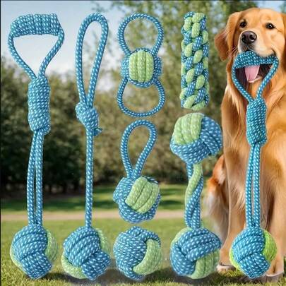 Ein 7-teiliges Set interaktiver Hundeleine-Spielzeuge, geeignet zum Kauen und Spielen für Hunde aller Größen. Multifunktionales Zähne-Schleif-Seil, speziell entwickelt für Training und Zahnreinigung in Innen- und Außenbereichen
