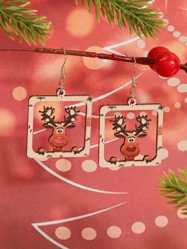 1 Pair Of Cute Reindeer Frame Christmas Earrings, Fashionable Ladies' Jewelry, Suitable For Daily/Party Gatherings To Wear