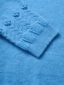 Plus Size Women Casual Loose Fit Crew Neck Drop Shoulder Long Sleeve Sweater, Elegant Dress For Women, Valentine Outfits - Blue - View 8