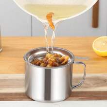 Stainless Steel Oil Filter Household Cooking Oil Storage Can With Fine Mesh Lid Cooking Oil Fat Separator For Storing Frying Cooking Grease - White - View 3