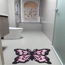 1pc Pink & Black Butterfly Pattern Bath Mat, French Chic Bathroom Rug, Suitable For Bathroom, Bedroom, Living Room, Camping And Entryway, Ideal Home Decor Carpet, Bath Mat, Bathroom Rug, Door Mat, Small Rug, Carpet, Mat, Home Decor, Area Small Rug, Outdoor Mat, Home Decor, Area Rug, Bedroom Rug, Washable Carpet Christmas Decor Kitchen Rug