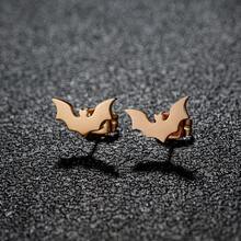 1 Pair Of Retro Punk Bat Stud Earrings, Made Of Stainless Steel, With A Creative Halloween Design - GED388 - View 4