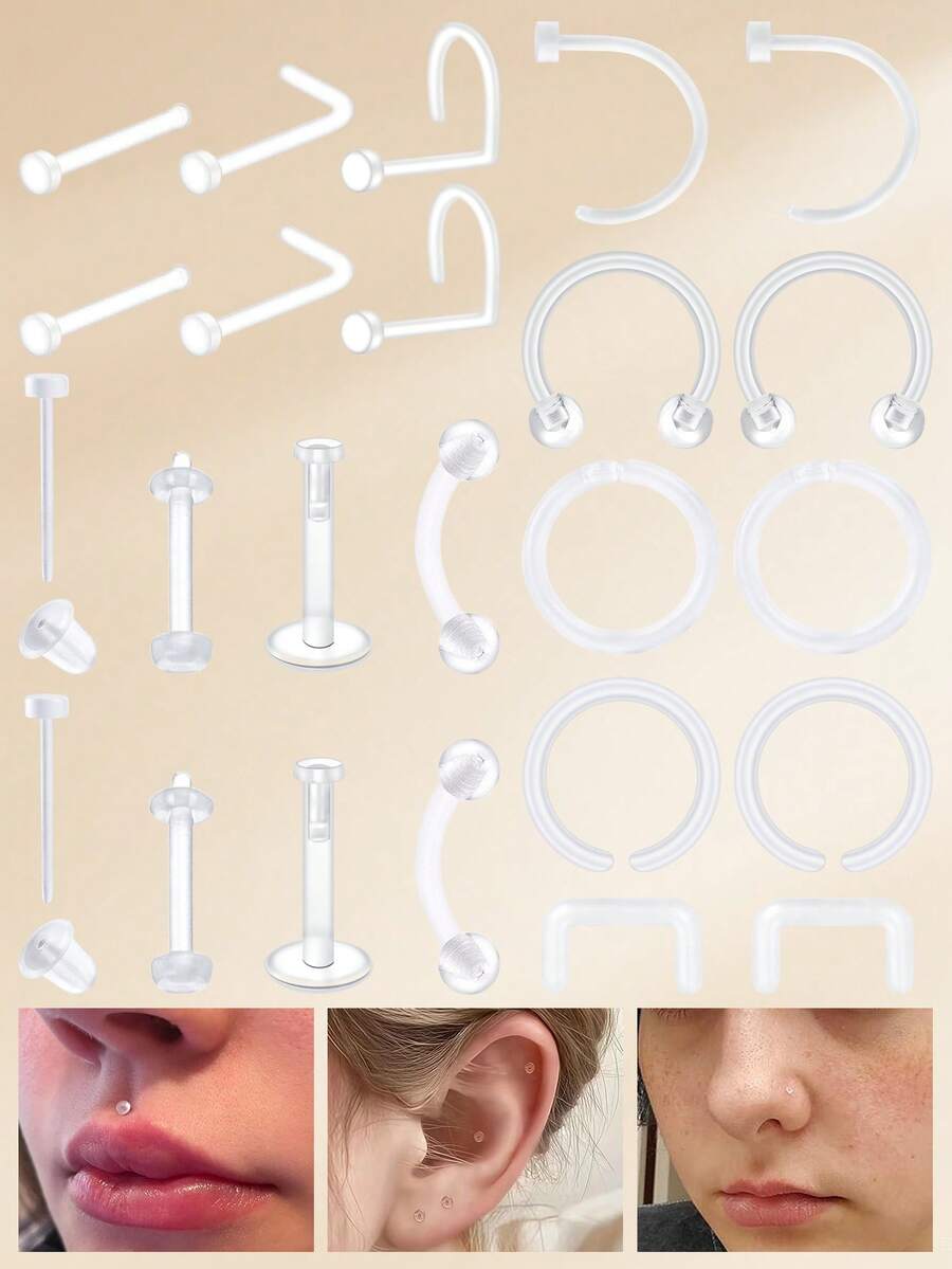 13pcs Casual Plastics Clear Piercing Jewelry Sets For Women For Daily ...