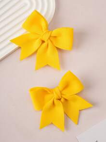 2pcs Girls' Fuchsia Bow Hair Clips, Fashionable & Cute For Everyday Use - Yellow - View 5