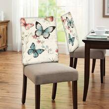 2/4/6 piezas Fundas de silla con estampado de mariposa de lino, adecuadas para decoración del hogar, sala de estar, comedor, jardín, hotel, fiesta, material de poliéster lavable
