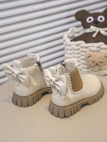 1 Pair Children's Fashion New Style Girls' Boots, PU Material, Side Zipper, Elastic Ankle, Handmade Flower & Bow Decor, Non-Slip Soft Durable Sole, Chelsea Style, Suitable For School, Outdoor, Home, Spring, Summer, Autumn Wear