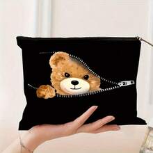 2 piezas, Bolsa de maquillaje con estampado de oso de peluche y gato negro, bolsa de cosméticos con cremallera y bolsa de aseo con estilo gótico oscuro de la academia, bolsa reutilizable para medicamentos con tema lindo, bolsa para lápices, bolsa de almacenamiento, bolsa de viaje y maquillaje - para la escuela, decoración del hogar de verano, bolsa para bocadillos - 9 pulgadas * 6 pulgadas Bolsa de maquillaje, neceser, bolsa de cosméticos, bolsa de lavado, artículos esenciales de viaje, artículos esenciales de vacaciones para hombres y mujeres