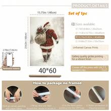 1 szt., płótno ścienne, dekoracje świąteczne, oprawione ozdoby świąteczne, śnieżny zimowy krajobraz, Święty Mikołaj, wystrój świąteczny w stylu rustykalnym, wystrój bożonarodzeniowy w stylu vintage, bałwan, choinka, pociąg świąteczny, dekoracja pokoju bożonarodzeniowego, wystrój salonu