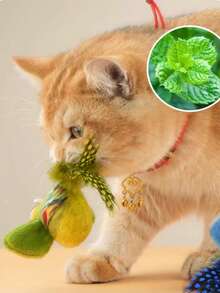 猫咪逗猫棒，带吱吱叫声的鹦鹉造型羽毛逗猫棒，互动式自玩玩具 - 彩色 - 查看 4