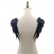 2 件刺绣翅膀图案 DIY 蕾丝配件重型多层贴纸大号，天使翅膀刺绣花贴纸，适合角色扮演、朋友聚会、万圣节活动、派对等。