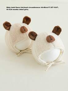 1 件装婴儿羊羔绒护耳帽，可爱熊图案保暖帽，适合男婴和女婴，幼儿秋冬日常穿着