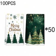 1套/2件/100件圣诞绿色圣诞树图案洗碗布，适用于餐厅、厨房、浴室、日常装饰、日常家庭聚会装饰、家居装饰以及色彩鲜艳的家居用品。可作为礼物赠送 - 彩色 - 查看 12