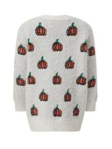 2025 Halloween Pumpkin Orange Matching Sweaters - Adults Open Front Cardigans - White - View 3