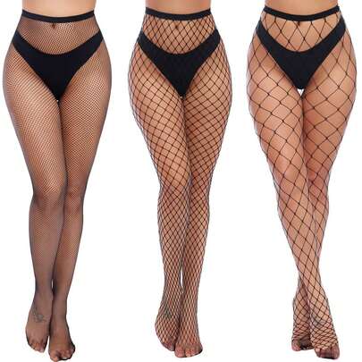 1-4 Pairs Women High Waist Patterned Fishnet Tights, Suspender Pantyhose Thigh High Socks, Black Christmas Gift