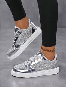 Modische Damen Lässig Sportschuhe, glänzende Reiseschuhe, Studentensnneaker, Schnürschuhe für Athletik, flache Laufschuhe, leichte Lässig Schuhe, ganzjährig Niedrigschuhe, Paillettenschuhe, stilvolle und personalisierte Modeschuhe