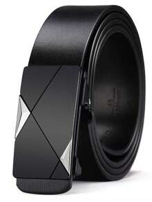 1pc Men's Black Belt - Unique Geometric Buckle Design, Casual Details, Triangular Decor Buckle, Suitable For Men's Daily Wear, Geometric Inlaid Buckle Black Belt, Modern Style Black Belt - A - View 11