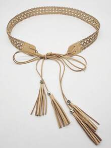 Bohemian Style Khaki Color Tassel Belt For Women Summer, School Fall, Autumn, Halloween - Khaki - View 9