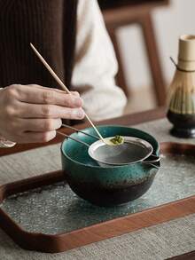 WEN ZHE 抹茶茶道套組,陶瓷窯燒抹茶茶具,竹製茶勺、攪拌架、茶筅、篩網、茶匙,傳統抹茶製作工具組 - 彩色 - 查看 12