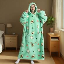 Hooded Robe Sweatshirt, Oversized Plush Cloak Style Loungewear, Warm & Cozy Unisex Sherpa Bathrobe For Home, Office, Study, Winter