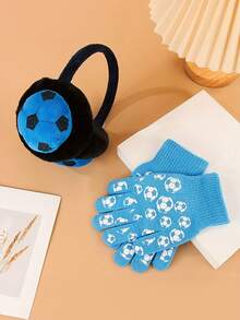 冬季运动主题亚克力耳套和手套套装，针织编织耳罩，适合户外活动，男女通用寒冷天气装备 - 耳罩+手套 - 查看 3