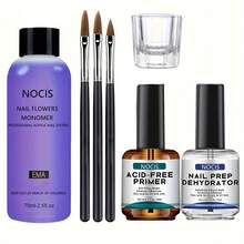 Kit de vernis à ongles acrylique liquide monomère, 75 ml – Qualité professionnelle, sans huile, avec 3 pinceaux à ongles et un récipient en verre pour extensions et nail art. - Multicolore - Voir 10