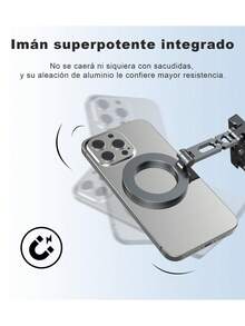 Trípode Selfie Mini Magnético de Aluminio Plegable para Bolsillo - Compatible con 12/13/14/15/16 y Teléfonos Android, Ajustable, Color Gris - Gris - Ver 6