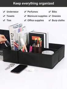 1/3/6pcs Non-Woven Fabric Storage Boxes, Clothes Closet Divider Storage, Foldable Storage Box Set, Clothes Bra Socks Underwear Organizer Box, Drawer Wardrobe Dust-Proof Storage Box, Suitable For Wardrobe Drawer Desktop Storage - Black - View 9