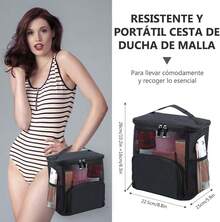 Bolsa de Ducha de Malla, Organizador de Malla Portatil, con Ganchos y 5 Bolsillos, Gran Capacidad Bolsa de Malla Colgante de Baño, Drenaje Rápido, para la Universitario, Viaje, Gimnasio, Natación - 1 - Ver 5