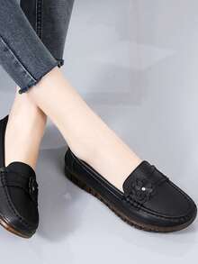 Fall/Winter Women's Black Floral Embellished Loafers, Elegant And Ceremonial, Comfortable Soft-Soled Flat Shoes