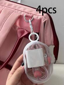 10pcs/2pcs/1pc Portable PVC Black & White Transparent Mini Data Cable Organizer Bag, Mini Zipper Storage Pouch, Compact Multipurpose Transparent Keychain Pouch, Bag Accessories, Earphone & Charger Storage Box With Keychain, Dual Zipper Design For Cables, Chargers, Earphones, Jewelry & Small Items - Multicolor - View 20