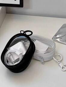 10pcs/2pcs/1pc Portable PVC Black & White Transparent Mini Data Cable Organizer Bag, Mini Zipper Storage Pouch, Compact Multipurpose Transparent Keychain Pouch, Bag Accessories, Earphone & Charger Storage Box With Keychain, Dual Zipper Design For Cables, Chargers, Earphones, Jewelry & Small Items - Multicolor - View 19