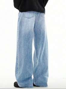 男士休闲复古宽松牛仔裤，四季皆宜，保暖 - 淺色水洗藍 - 查看 5