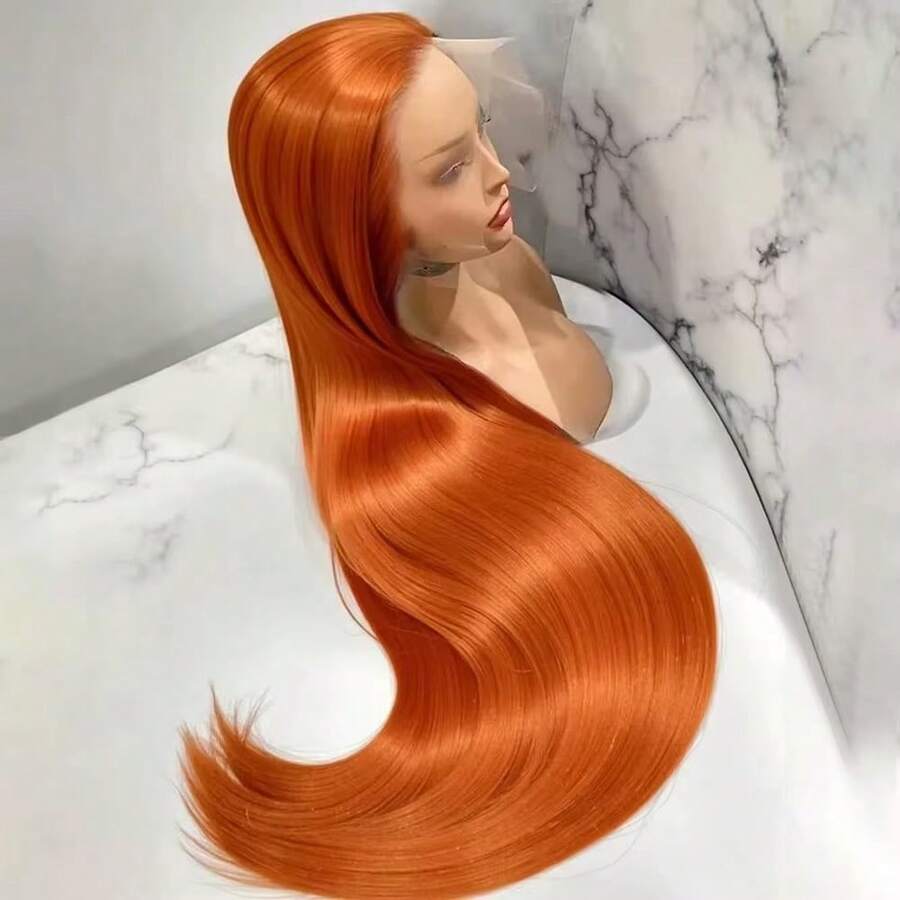 Ginger Human Hair Wig Bone Straight Ginger Orange13x4 Lace Front Wig Human Hair Transparent Lace #350 Colored Wig With Baby Hair - S350 - 查看 1