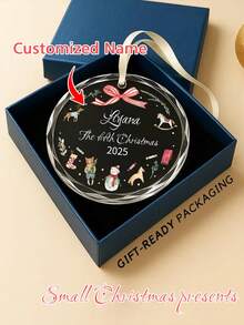 1pc Customized Children's Name Christmas Acrylic Ornament, Personalized Christmas Decoration, Customized Christmas Tree Decor, Personalized Children's Party Decoration Props, Children's Birthday Party Gifts For Girls Or Boys, Personalized First Christmas Memorabilia