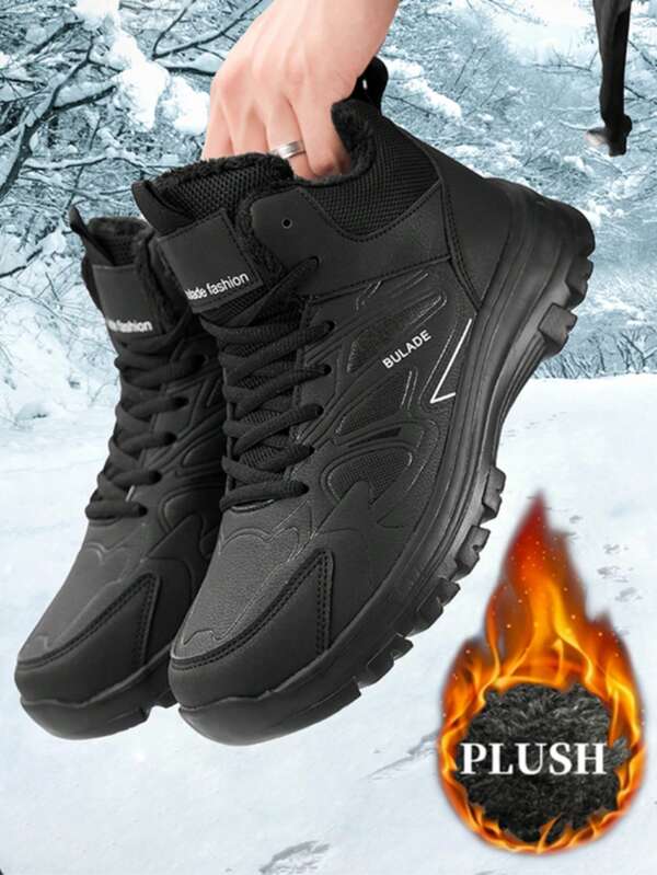 Męskie zimowe buty śniegowe, antypoślizgowe buty sportowe, codzienne, ciepłe, pluszowe, do użytku na zewnątrz, jednokolorowe, sportowe, codzienne