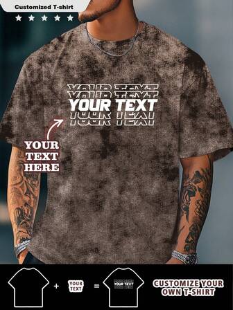 Customized Personalized Text Watermark Vintage Men's T-Shirt, Customize Your Text, Customize Your Name, Customize Baby/Friend/Idol/Couple/Family/Party/School/Sports/Pet Love Text Print, Logo/Business/Company Party Uniform, Birthday Gift, Holiday Gift, Party Gift, Wedding Gift, Friend Gift, Anniversary Gift, Memorial Day T-Shirt Gift