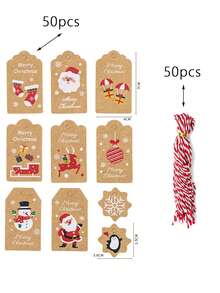 100pcs Christmas Decoration Hang Tags Santa Claus Gift Box Decor Small Cards Bouquet Hang Tags With Strings For Christmas Packaging, DIY Christmas Gifts