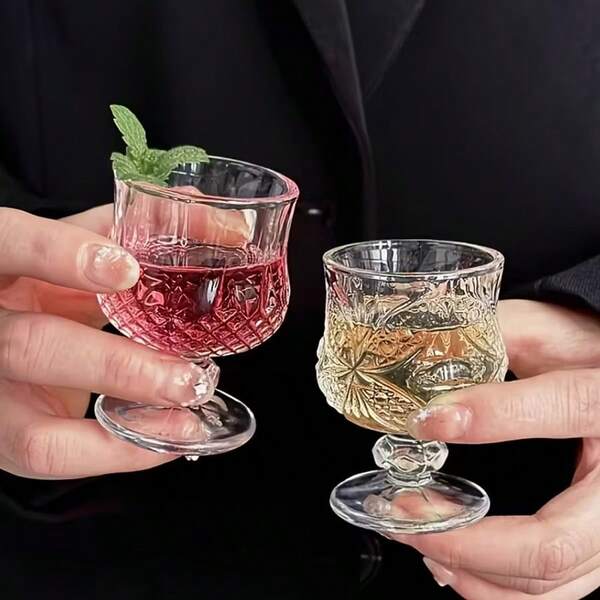 [Hochzeitsfeier] Schnapsgläser aus dickem Glas, Vintage-Atmosphärenbildner mit 3D-Prägung für Datteln, 6 Stücke/12 Stücke Set, geeignet zum Trinken von Baijiu, Rotwein, Champagner