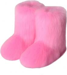 Women's Faux Fur Boots Fluffy Mid-Calf Fuzzy Winter Snow Boots Outdoor Flat Shoes-20256688 - Màu Hồng Tươi - Xem 10