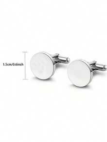 Single, Stylish And Luxurious High-Quality Round Smooth Stainless Steel Cufflinks, Capable Of Carving English Names, Numbers, Dates, And Simple Patterns. Classic Shirt And Dress Cufflinks For Men, Suitable For Wedding Business And An Ideal Gift Choice - Silver - View 4