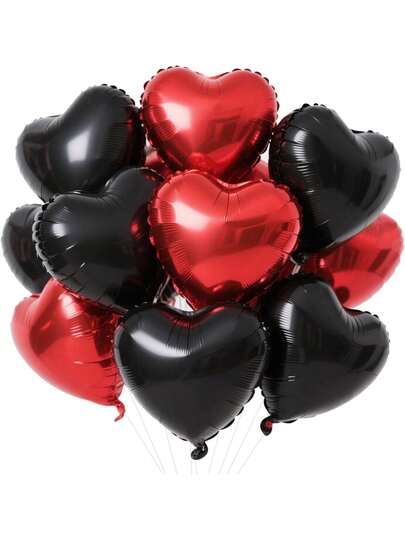 18" Black & Red Heart Shaped Balloons, 5/10/20pcs Set Heart Foil Balloons, Black & Red Birthday Decor, Love Balloons, Valentine's Day Balloons, Suitable For Birthday Party, Wedding, Valentine's Day Decoration