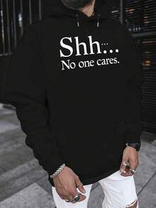 Sudadera con capucha de forro polar amarillo 'No One Cares' para hombres - Sudadera casual de poliéster con letras negras en negrita, cuello ajustable con cordón, perfecta para otoño e invierno, moda juvenil | Sudadera estampada de moda | Sudadera con capucha de forro polar de poliéster, sudadera con capucha, talla - Negro - Ver 4