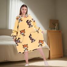 Hooded Robe Sweatshirt, Oversized Plush Cloak Style Loungewear, Warm & Cozy Unisex Sherpa Bathrobe For Home, Office, Study, Winter